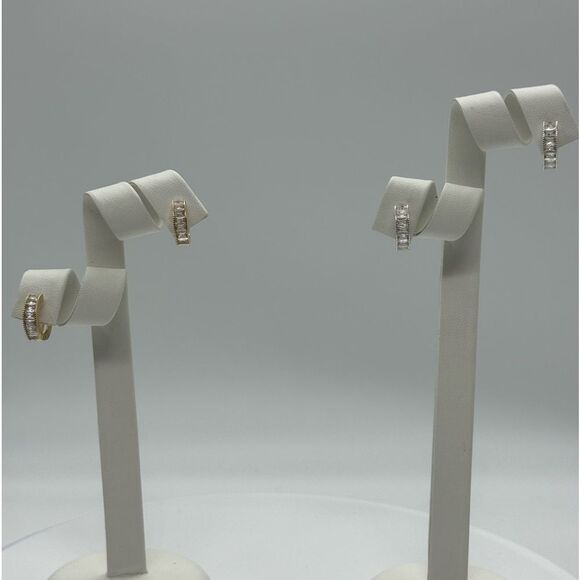 INC Silver Tone Crystal Baguettes Huggie Earnings - Picture 5 of 8